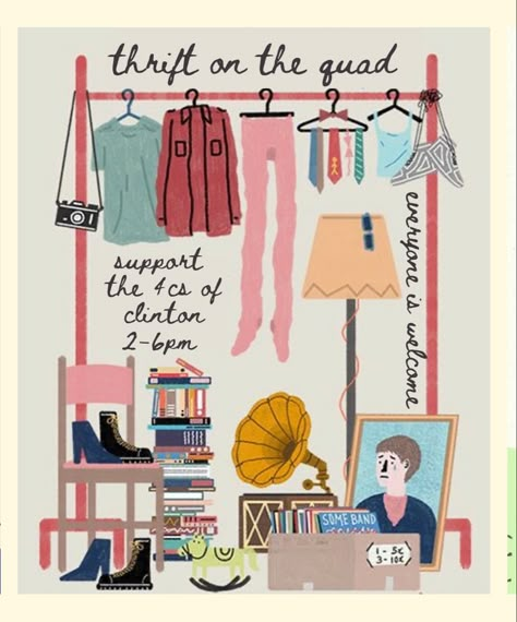 Thrift Market Poster, Thrift Store Poster Design, Thrift Poster Design, Clothes Swap Poster, Thrifting Illustration, Thrifting Poster, Thrift Pop Up, Thrift Illustration, Pop Up Market Poster