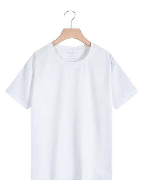 White Basics  Short Sleeve Polyester Plain  Embellished Slight Stretch Summer Women Tops, Blouses & Tee Plain White Shirt, Baggy T-shirt, Baggy Tops, Shapewear Tops, Drop Shoulder Tee, Women Corset, Plain Tshirt, Women T Shirts, Casual Sets