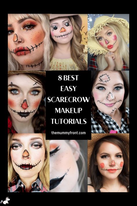 8 Easy Scarecrow Makeup Tutorials That Look Awesome - The Mummy Front Girls Scarecrow Costume Diy, Easy Diy Scarecrow Costume For Women, Cute Scarecrow Makeup For Women, Female Scarecrow Makeup, Pretty Scarecrow Makeup, Womens Scarecrow Makeup, Horrifying Halloween Costumes, Easy Scarecrow Makeup Last Minute, Woman Scarecrow Costume