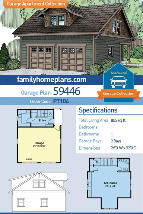 Country, Craftsman, Traditional 2 Car Garage Apartment Plan 59446 Garage With Bathroom Plans, Garage With Loft Plans Layout, Small Garage With Living Quarters, Two Car Garage With Apartment Above, 2 Car Garage Apartment Plans, Garage Loft Apartment Interior, Detached Garage With Office, 2 Car Garage With Apartment Above Plans, Garage With Living Quarters Upstairs