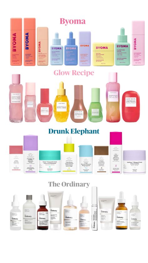 Byoma ; Glow Recipe ; Drunk Elephant ; The Ordinary Drunk Elephant Skincare, Sephora Skin Care, Glow Recipe, Drunk Elephant, Makeup Routine, The Ordinary, Sake, Sephora, Serum