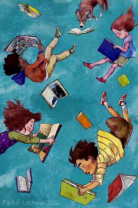 Reading Books Illustration, Library Posters, Kids Reading Books, School Wall Art, Reading Rainbow, Reading Art, Library Design, Arte Fantasy, Reading Books