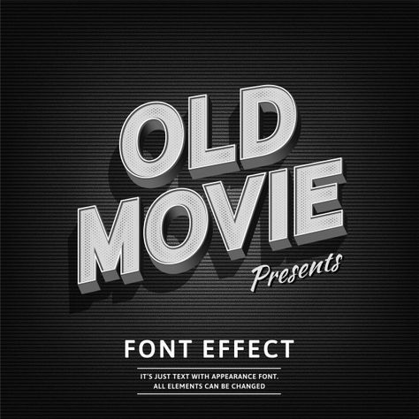 Old movie vintage 3d noir style retro typography Premium Vector 1950 Typography, Movie Title Design Typography, 1920 Typography, Old Hollywood Graphic Design, 1920s Typography, Old Movie Aesthetic, Noir Typography, Cinema Typography, Old Hollywood Design