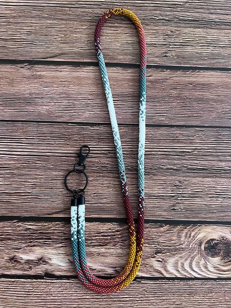 Wrap Beaded Lanyard, Indigenous Beaded Lanyard, Seed Bead Lanyard Patterns, Beaded Lanyard Patterns, Lanyard Ideas, Crochet Lanyard, Beads Lanyard, Bead Lanyard, Beaded Items