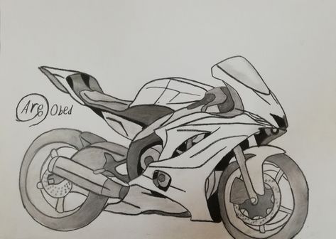 Motorbike Sketch Simple, Yamaha R6 Drawing Easy, Motorcycle Drawing Easy, Motorcycle Art Drawing, Biker Sketch, Biker Drawing, Motorbike Drawing, Motorcycle Sketch, Motorbike Art