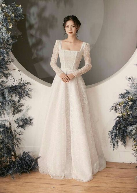 Korean Wedding Dress, Minimal Wedding Dress, Simple Wedding Gowns, Bride Dress Simple, Sparkle Wedding Dress, Pretty Wedding Dresses, Minimalist Wedding Dresses, Dream Wedding Ideas Dresses, Etsy Wedding Dress