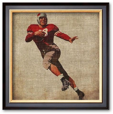 "Vintage Sports IV" Framed Art Print by John Butler Johnny Football, Vintage Sports Decor, Football Room, John Butler, Sports Decor, Decorations For Home, Football Art, Football Helmet, Square Canvas