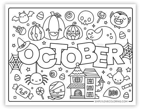 Free October coloring pages are great for educational activities for kids, crafts, road trips, and more. Celebrate this fall with monthly coloring pages Free Fall Printable Coloring Pages, Halloween Color Sheets Free Printable, Printable Coloring Pages Halloween, October Coloring Pages Free Printable, Colouring Pages For Kids Easy, Halloween Coloring Sheets Free Printable, Halloween Colouring Printables, Spooky Cute Coloring Pages, Fall Coloring Sheets Free Printable