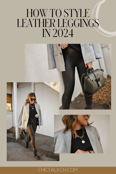 One of the hottest fashion trends of 2024 is leather leggings! Today CHIC TALK is sharing this casual chic outfit she created using leather leggings for you to recreate. Visit the blog to shop the full outfit and follow for more casual chic outfits, style guides, and 2024 winter fashion. Espresso Leggings Outfit, Dark Brown Leggings Outfit, Faux Leather Leggings Outfit Casual, Brown Leather Leggings Outfit, Leather Leggings Outfit Fall, Minimal Classic Outfit, How To Style Leather Leggings, Leggings Work Outfit, Style Leather Leggings