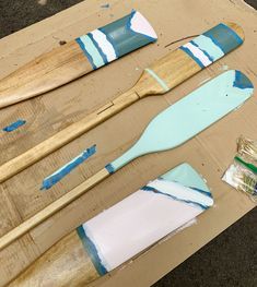 How To Make Decorative Oars (And How To Not Almost Ruin Them Like I Did) | Young House Love Boat Oars Decor, Interior Door Color, Painted Oars, Paddle Decor, Oar Decor, Painted Paddles, Young House, Haus Am See, Lake Decor