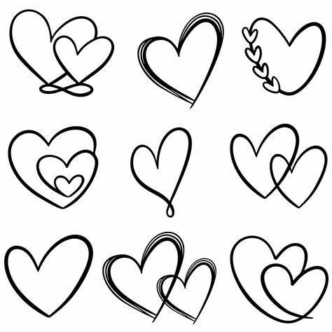 Simple Heart Drawing, Hearts Drawing, Drawing Hearts, Heart Outline Tattoo, Hearts Printable, Cute Shapes, Intertwined Hearts, Bestie Tattoo, Heart Clip Art