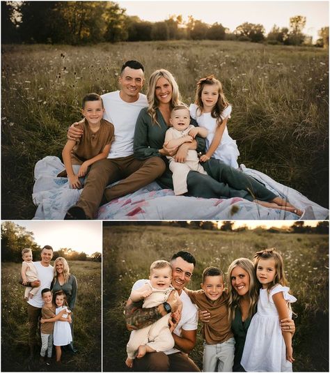 Outdoor Fall Family Of 5 Photo Ideas, Combined Family Pictures, Family Photos Around Fire Pit, Family Pictures With 5 People, Family Pictures Outside Summer, Fall Photoshoot Family Of Five, Picture Poses Family For 5, Family Of 5 Outfits For Fall Pictures, Family Of Five Outdoor Photoshoot