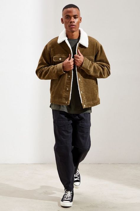 BDG Corduroy Sherpa Trucker Jacket | Urban Outfitters Sherpa Trucker Jacket Outfit, Teen Guy Style, Sherpa Jacket Outfit Men, Corduroy Outfits, Trucker Jacket Outfit, Skater Style Men, Sherpa Jacket Outfit, Mens Outfits Streetwear, Sherpa Trucker Jacket