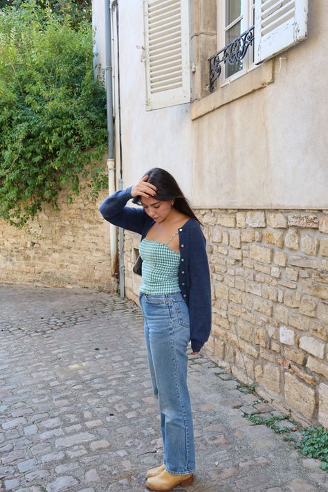 Women’s outfit inspo, casual outfit, Frye boots, gingham, vintage Levi’s, fall outfit Countryside Outfit, French Countryside, Clothing Inspiration, Fall Outfit, Spring Outfits, Outfit Of The Day, Favorite Outfit, Winter Outfits, Fall Outfits