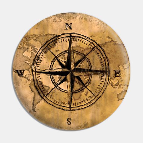 This vintage Compass Rose and Old World Map allows you to dream of exploring and traveling the world. -- Choose from our vast selection of pins to match with your desired size to make the perfect custom pin. Pick your favorite: Movies, TV Shows, Art, and so much more! Available in small and large. Perfect to wear or to decorate your bag or backpack with. Old World Maps Vintage, Compass Design Art, Old Maps Vintage, Vintage Nautical Map, History Assignment, World Map Pin, Radial Balance, World Map Vintage, Nautical Tattoos