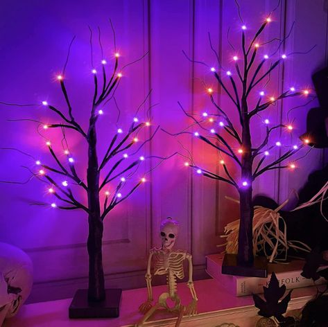 2 Pack 24 Inch Orange & Purple Lighted Halloween Birches Tree Decor with Timer Total 48 LED Battery Operated Tabletop Artificial Black Spooky Tree Halloween Decorations for Indoor Home Holiday Party Birch Tree Decor, Halloween Tree Decorations, Purple Led Lights, Battery Operated Table Lamps, Twig Tree, Spooky Trees, Led Tree, Tree Lamp, Red Led Lights