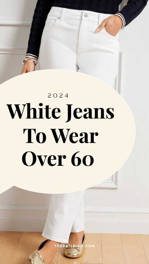 Jeans for women over 60 White Jeans Outfit Dressy, What To Wear With White Jeans, White Jeans Outfit Spring, White Jeans Outfit Summer, Jeans For Women Over 50, Black Ankle Boots Outfit, White Jeans Spring, White Jeans For Women, Clothes For Women Over 60