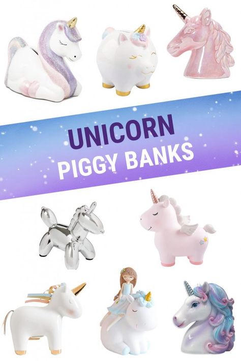 Do you have any unicorn lovers at home? If so, check out these unicorn piggy banks that will get them excited about money management Unicorn Piggy Bank, Pink Piggy Bank, Unicorn Balloon, Gold Horns, Silver Balloon, Unicorn Head, Cute Piggies, Unicorn Face, Multiplication For Kids