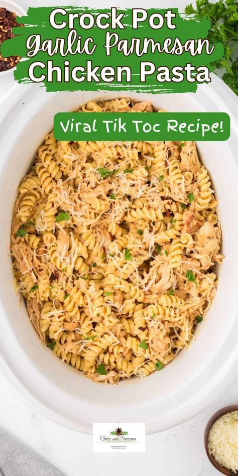 Discover the ultimate comfort food with this viral TikTok Crock Pot Garlic Parmesan Chicken Pasta Recipe! Slow-cooked to perfection, this easy pasta recipe combines tender shredded chicken with creamy cream cheese and rich Parmesan cheese, all brought together by the irresistible flavor of Buffalo Wild Wings Parmesan Garlic Sauce. Perfect for dinner, this homemade dish is easy to make with minimal effort. Pin now to save this must-try slow-cooker chicken pasta recipe! Bow Tie Chicken Pasta Crockpot, Buffalo Wild Wing Parmesan Garlic Chicken Pasta Crock Pot, Pasta Chicken Dishes, Buffalo Wild Wings Parmesan Garlic Chicken Pasta Crockpot, Chicken Garlic Parmesan Recipe, Bulk Pasta Recipes, Recipes With Bww Garlic Parmesan Sauce, Crockpot Chicken Garlic Parmesan Pasta, Crockpot Chicken Parmesan Pasta