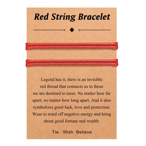 PRICES MAY VARY. [Meaning of Red String Bracelet] - Legend has it, there is an invisible red thread that connects us to those we are destined to meet. No matter how far apart, no matter how long apart. And it also symbolizes good luck, love and protection. Wear to ward off negative energy and bring about good fortune and wealth. [Material & Adjustable Size] - The red rope can be adjusted from 5.5" to 12", allowing the wearer to create the perfect fit without worrying about the size. And it is ma Red Bracelet Meaning, Good Luck Knot, Invisible Red Thread, Meaning Of Red, Bracelet For Couples, Bracelet Board, Red Meaning, Couples Friends, String Bracelets