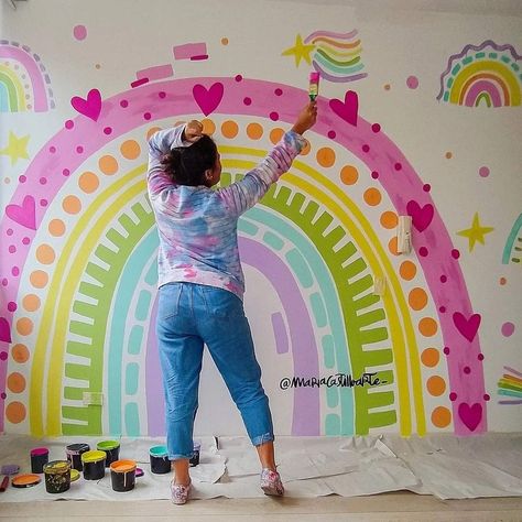 Rainbow Bedroom Ideas, Rainbow Bedroom Ideas Kids, Playroom Mural, Rainbow Bedroom, Kids Room Murals, Rainbow Room, Pastel Decor, Kids Wall Decor, Toddler Bedrooms