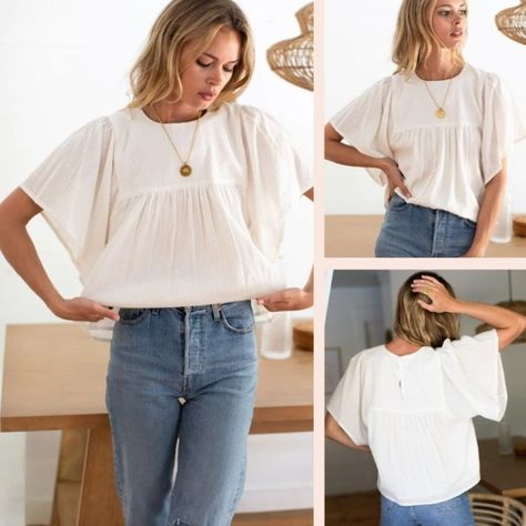 Basalie flutter sleeve top – free pdf sewing pattern – Tiana's Closet Women Blouse Sewing Pattern, Womans Top Pattern Free Sewing, Linen Blouse Sewing Pattern, Easy Womens Top Sewing Pattern, Women’s Blouse Sewing Pattern, Shirt Sewing Pattern Womens Free, Cotton Blouse Sewing Pattern, Sewing Blouses Pattern, Free Woven Top Sewing Pattern