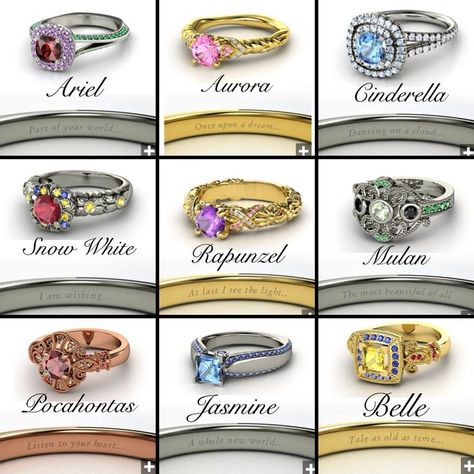 Disney Princess Inspired Rings, Disney Inspired Rings, Rings Disney, Princess Engagement Rings, Disney Princess Rings, Disney Princess Engagement Rings, Princess Rings, Disney Princess Jewelry, Disney Wedding Rings