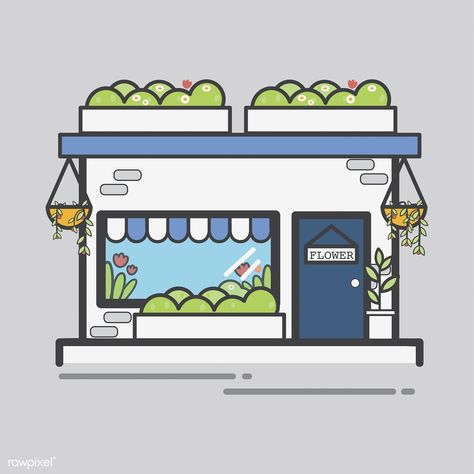 Illustration of a flower shop | free image by rawpixel.com Cute Building Illustration, Store Illustration Shop, Flower Shop Drawing, Flower Shop Illustration, Store Cartoon, Store Drawing, Store Illustration, Illustration Art Digital, Sketch Flower