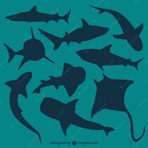 Premium Vector | Sharks silhouettes Sea Creature Silhouettes, Sea Life Silhouette, Underwater Silhouette, Sea Animal Silhouette, Silhouette Quilts, Vbs Shipwrecked, Whale Silhouette, Ocean Vbs, Shark Room