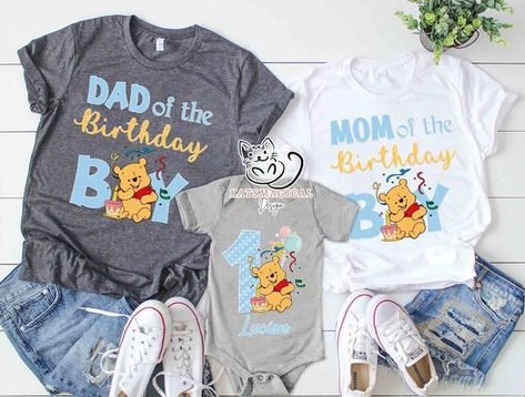 Pooh Bear Birthday, Pooh Bebe, Winnie The Pooh Shirt, Birthday Boy Shirt, Pooh Birthday, Baby Boy 1st Birthday Party, Winnie The Pooh Birthday, One Year Birthday, First Birthday Party Themes