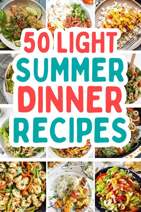 Easy light summer dinner recipes! These healthy hot weather meals include quick chicken dinners, summer salads, low carb and vegetarian meals, and light summer pasta dishes. Cheap Summer Dinner Ideas, Summer Supper Ideas Healthy, Summer Supper Ideas Families, Easy Summer Supper Ideas, Light Supper Ideas, Salads Low Carb, Recipes For Hot Weather, Hot Weather Dinner Ideas, Light Summer Dinner Recipes