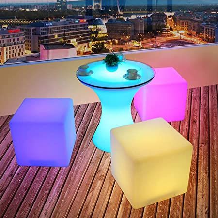 29" H Color Changing LED Light Up Stool Table Pub Club Lounge Party Tray Stand LED Furniture (Cocktail Table) - - Amazon.com Terrazas Chill Out, Cube Seat, Glow Table, Cube Chair, Led Cube, Light Party, Colored Led Lights, Lounge Party, Chill Time