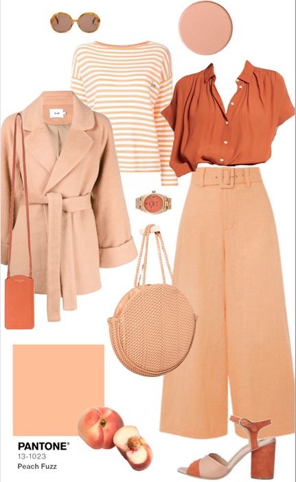 Pantone Peach Outfit | ShopLook Light Peach Outfit, Pantone Peach Fuzz Outfit, Peach Color Clothes, Peach Clothes Aesthetic, Apricot Outfit Ideas, Peach Outfits For Women, Peach Inspired Outfit, Peach Color Outfits, Peach Fuzz Outfit