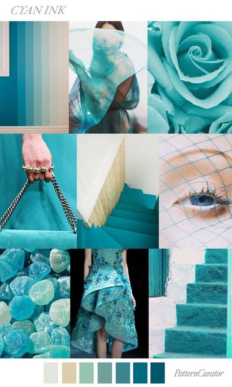 TRENDS // PATTERN CURATOR - CYAN INK . FW 2018 Color Palette For Home, Pattern Curator, Fashion Trending Moodboard, Fashion Trends Magazine, Palettes Color, Fashion Trend Board, Fashion Trend Inspiration, Color Forecasting, Color Board