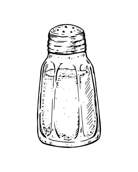 Hand drawn salt in a salt shaker. Vector illustration in sketch style Bottle Drawing, Sketch Style, Sketch Illustration, Salt Shaker, Cartoon Drawing, S Tattoo, Styled Stock, Kitchen Art, Cartoon Drawings