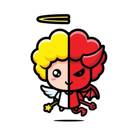 Angel Drawing Easy, Half Angel Half Demon, Angel And Devil Costume, Angel Y Diablo, Cartoon Angel, Angel Cartoon, Angel Vector, Angel Illustration, Guan Yu