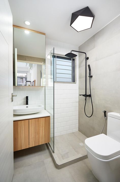 Check out this Scandinavian-style HDB Bathroom and other similar styles on Qanvast. Small Space Bathroom Design, Wc Decoration, Minimalist Small Bathrooms, Toilet And Bathroom Design, Bathroom Design Small Modern, Bilik Air, Small Bathroom Layout, Minimalist Bathroom Design, Small Bathroom Interior