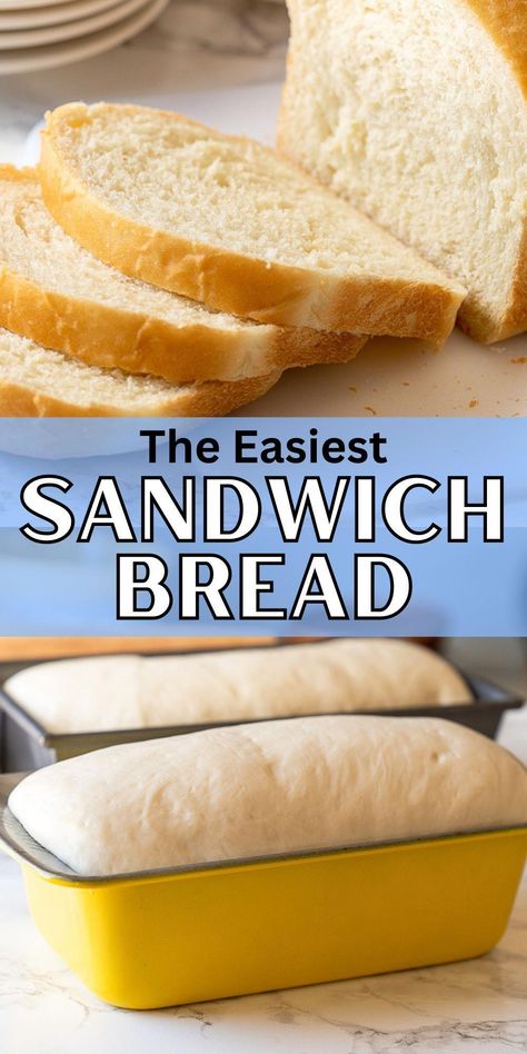 This Easy Homemade Sandwich Bread recipe is perfect for first time bakers! With just basic pantry ingredients you can bake up a soft and fluffy loaf of bread in no time! Homemade Clean Bread, Making Loaf Bread, Light And Fluffy Homemade Bread, Homemade Loaf Bread Easy Recipes, Easy Loaf Bread Recipes Simple, Easy Bread Recipes Without Stand Mixer, Homemade Loaf Of Bread, Yeast Loaf Bread Recipes, Quick And Easy Sandwich Bread