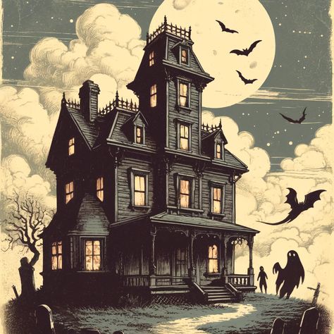 Creepy House Illustration, Haunted House Illustration, Halloween Lifestyle, Spooky Illustration, John Kenn, Frankenstein Art, Halloween Living Room, Beetlejuice Movie, Creepy Houses