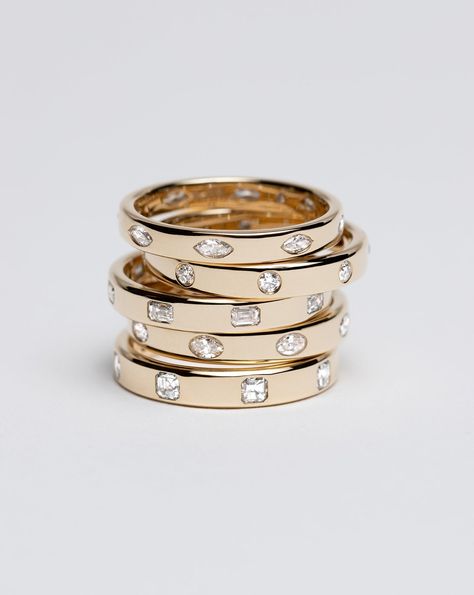 Shop Ring Concierge's Marquise Luxe Inlay Eternity Band. Featuring 8 diamonds set in a bold gold band, it's the ultimate symbol of commitment and glamor. Solid Gold Stacking Ring, Mixed Metal Bridal Set, Timeless Wedding Bands For Women, Anniversary Ring Stack, Gold Diamond Ring Stack, Yellow Gold Wedding Bands For Women, Platinum Eternity Band, Ring Stack Ideas, Women’s Wedding Bands