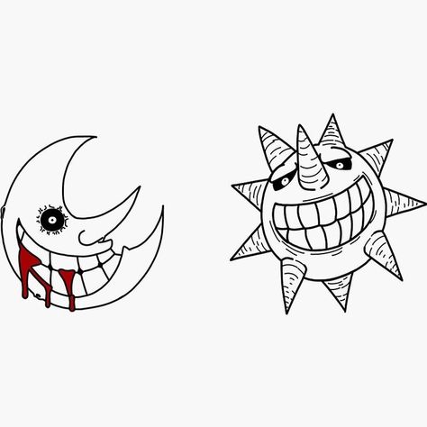 Soul Eater Flash Tattoo, Simple Soul Eater Tattoos, Soul Eater Tattoo Stencil, Sun And Moon Soul Eater Tattoo, Moon Designs Drawing, Soul Eater Sun Tattoo, Soul Eater Drawings Easy, Jjba Tattoo Ideas Simple, Simple Tattoos Anime