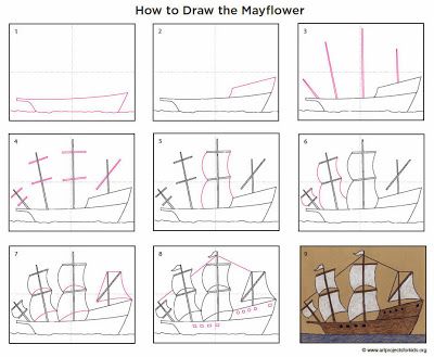 How to Draw the Mayflower Mayflower Art, Cc Drawing, Trin For Trin Tegning, Ako Kresliť, The Mayflower, Fall Art Projects, 3rd Grade Art, Art Projects For Kids, Thanksgiving Art