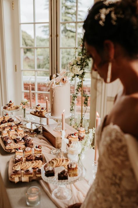 Dessert Bar Pudding Table Hodsock Priory Wedding Gabrielas Photography and Film #wedding #desserttable Wedding Pudding Table, Neutral Wedding Dessert Table, Assorted Dessert Table Wedding, Unique Dessert Bars Wedding Ideas, Hodsock Priory, Vintage Wedding Candy Bar, Fudge Bar, Elegant Wedding Theme, Wedding Dessert Bar