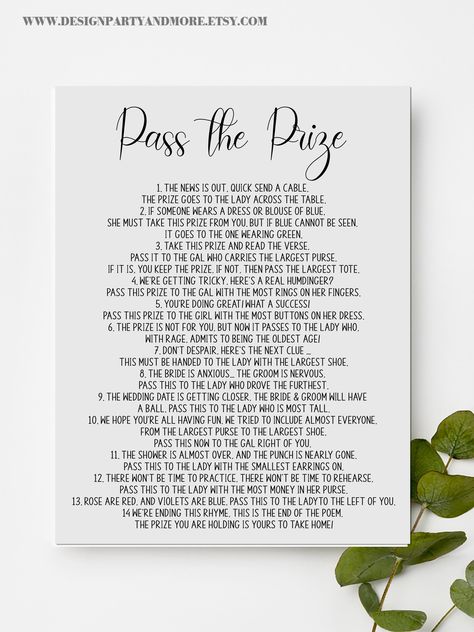 Wedding Shower After Wedding, Bridal Brunch Shower Decorations, Bridal Shower Poem Game, Pass The Poem Bridal Shower Game, Bridal Shower Pass The Gift Game, Bridal Brunch Games, Pass The Prize Bridal Shower Game, Bridal Shower Game Gifts Prize Ideas, Fun Bridal Shower Games Hilarious