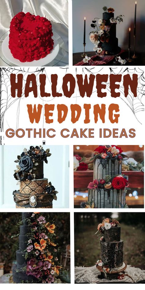 Halloween wedding cake ideas that are classy, not tacky. A touch of Halloween vibes for a moody and dark wedding theme. Black cake ideas, dark romance, victorian goth, and vintage gothic are still classic and elegant. Dark Wedding Theme Black, Black Cake Ideas, Wedding Theme Black, Classy Halloween Wedding, Halloween Wedding Centerpieces, Halloween Wedding Cake, Goth Cakes, Gothic Wedding Cake, Gothic Cake