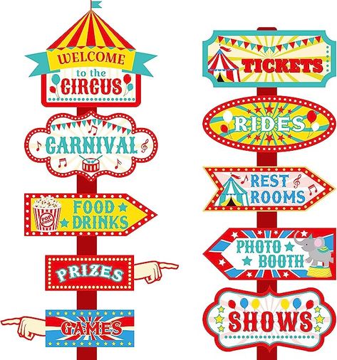 Kids Carnival Birthday Party, Cirque Vintage, Circus Signs, Carnival Signs, Carnival Party Decorations, Circus Party Decorations, Fest Temaer, Circus Carnival Party, Carnival Decorations