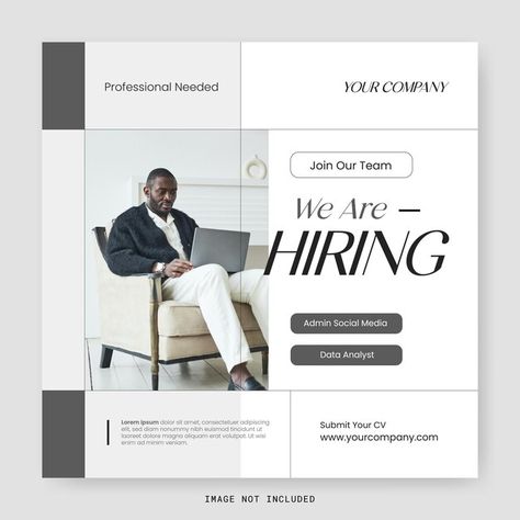 Minimalism hiring job vacancy square ins... | Premium Vector #Freepik #vector #flyer #social-media #instagram #promotion Hr Social Media Post, Job Posting Design Social Media, Recruitment Social Media Posts, Recruiting Posts Social Media, Job Posting Design, Job Advertisement Design, Minimal Social Media Design, Hiring Instagram Post, Hiring Social Media Post