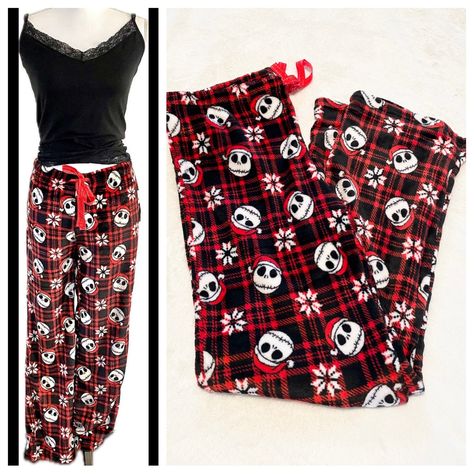 Nwt Disney Women’s Tim Burton’s The Nightmare Before Christmas Pajama Lounge Pants (Tank Not Included). Perfect For Lazy Sunday Mornings, These Pajamas Feel So Comfortable, You'll Never Want To Take Them Off. *See My Closet For More Jack Skellington Classic Fit Straight Leg Super Soft Plush Fabric Covered Drawstring Waistband 100% Polyester Please No Lowball Offers Smoke/Pet Free Check Out My Closet & More Clothes Bundle Items For 10% Off & Save On Shipping Thanks For Looking! *Delivery May Be D Nightmare Before Christmas Pajama Pants, Emo Pijama, Nightmare Before Christmas Pants, Nightmare Before Christmas Pj Pants, Black Christmas Pajamas, Nightmare Before Christmas Pjs, 2000s Pjs, Halloween Pajamas Women, Halloween Pj Pants