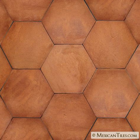 Mexican Tile - Tierra Floor Tile - Hexagon Sunroom Tile, Terracotta Dining Room, Kitchen Tile Texture, Terra Cotta Floor Tile, Tile Terracotta, Tile Hexagon, Colorful Backsplash, Color Terracota, Saltillo Tile