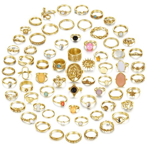 PRICES MAY VARY. 70Pcs Knuckle RingsSet:You will get a gold rings pack with a combination of different styles such as crystal rings,gem rings,snake ring,boho rings and more.You can experience many types of trendy finger rings combinations every day,and multiple layering methods can be paired with many various styles of clothing to attend different occasions, making you look more attractive Gold Rings Set: All vintage knuckle rings are made of high-quality alloy,crystals materials combined with s Rings Pack, Rings Set For Women, Midi Rings Silver, Silver Ring Set, Chevron Ring, Gold And Silver Rings, Chunky Rings, Knuckle Rings, Gold Ring Sets